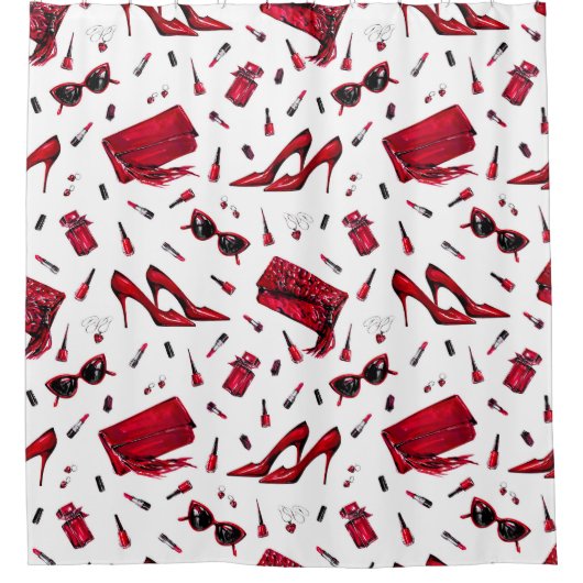 Rideaux De Douche talons rouges, motif d'accessoires de mode. (Devant)
