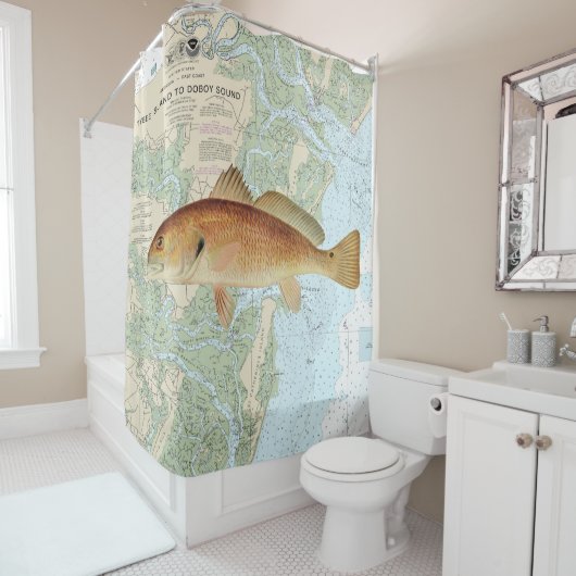 Rideaux De Douche Tambour rouge sur l'île Tybee à Doboy (En situation)