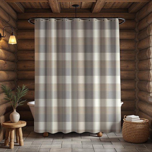 Rideaux De Douche Tan Grey Ivory Neutre Rustique Plaid