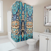 Rideaux De Douche Tan Turquoise Floral Damask Carrelage Occidental (En situation)