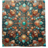Rideaux De Douche Tapis persan de style gemme sarcelle et orange (Devant)