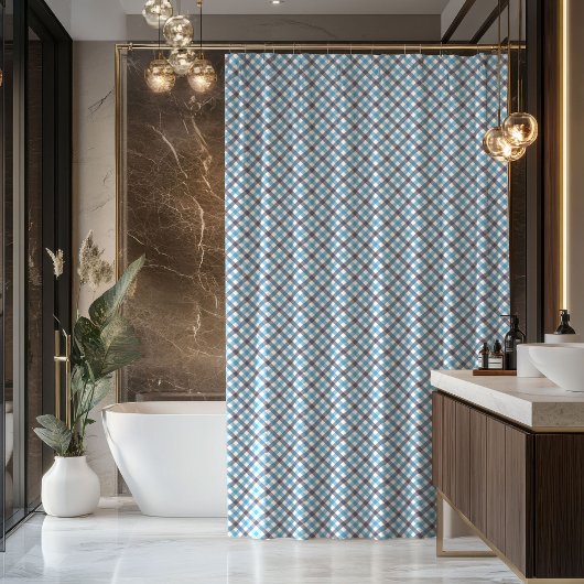 Rideaux De Douche Tartan Bath Curtain Masculine Navy Blue Accent