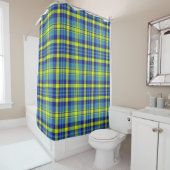 Rideaux De Douche Tartan Checks Bleu Jaune Vert Plaid Motif (En situation)
