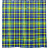 Rideaux De Douche Tartan Checks Bleu Jaune Vert Plaid Motif (Devant)