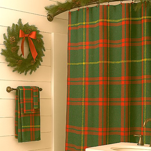 Rideaux De Douche Tartan de Noël Rouge Vert Carreaux
