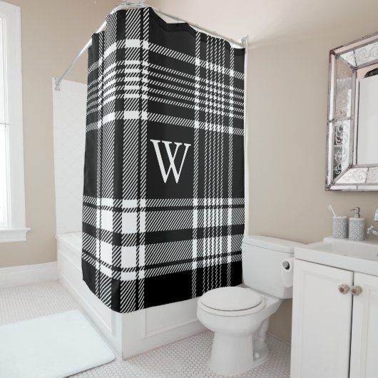 Rideaux De Douche Tartan noir et blanc (En situation)
