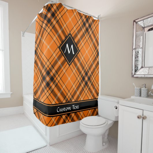 Rideaux De Douche Tartan orange d'Halloween (En situation)