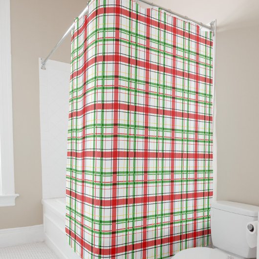 Rideaux De Douche Tartan plat de Noël - Blanc