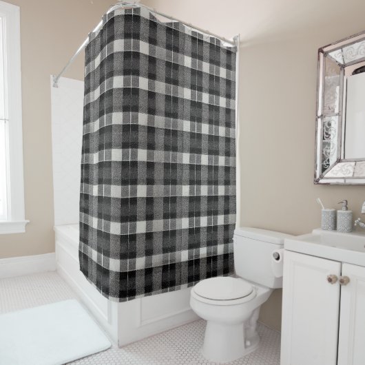 Rideaux De Douche Tartan Scotland Plaid noir blanc gris chaudière (En situation)
