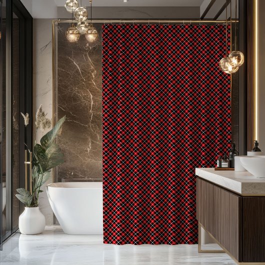 Rideaux De Douche Tartan Shower Curtain Red Black Gift for Nesting