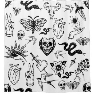 Rideaux De Douche tatouage cœur humain serpent papillon de nuit dagu