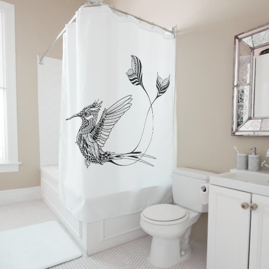 Rideaux De Douche Tatouage d'oiseau de Psychedlic (En situation)