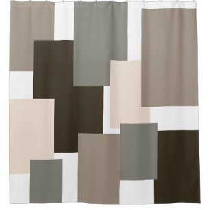 Rideaux De Douche Taupe, Brown, Grey et Rectangles ivoire