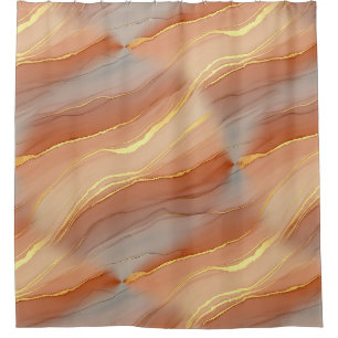 Rideaux De Douche Taupe doux Marbre Orange Brûlé Or