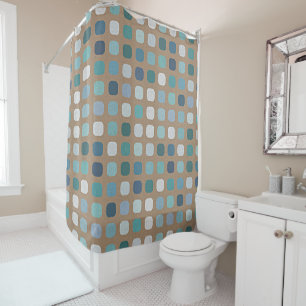 Rideaux De Douche Taupe Marron Turquoise Bleu Clair Carrés Ronds Art
