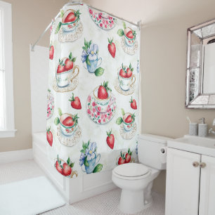 Rideaux De Douche Teacup de fraise vintage motif floral
