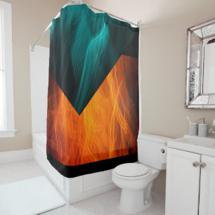 Rideaux De Douche Teal abstrait lumineux et orange
