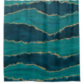 Rideaux De Douche Teal Agate Waves – Abstract Marble with Gold (Devant)