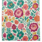 Rideaux De Douche Teal and Magenta Folk Floral (Devant)