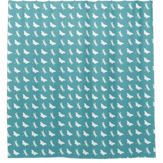 Rideaux De Douche Teal and White Butterfly and Dragonfly Pattern (Devant)