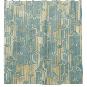 Rideaux De Douche teal ,art decan, fan pattern,teal,gold,deco,metall