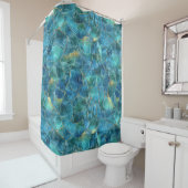 Rideaux De Douche Teal Blue Marble Texture with Gold Veins (En situation)