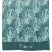 Rideaux De Douche Teal Boho Watercolor Tropical Leaf Monogram (Devant)