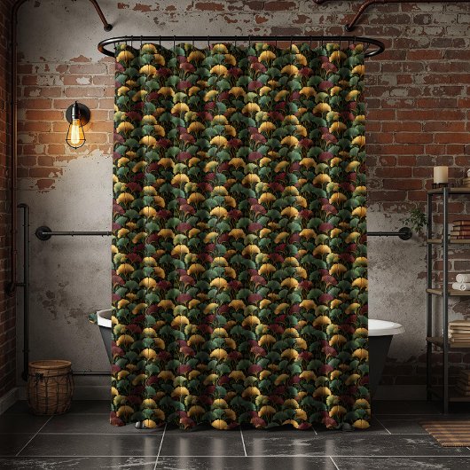 Rideaux De Douche Teal Burgundy Ginkgo Leaf Pattern 