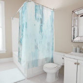 Rideaux De Douche Teal "nuageux" et art abstrait beige (En situation)