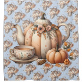 Rideaux De Douche Teapot citrouille avec fleurs d'automne (Devant)