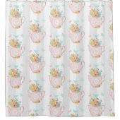 Rideaux De Douche Teapot rose avec Fleurs et Papillons Motif (Devant)