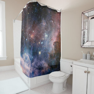 Rideaux De Douche Télescope Nebula Hubble Carina Rouge et Bleu