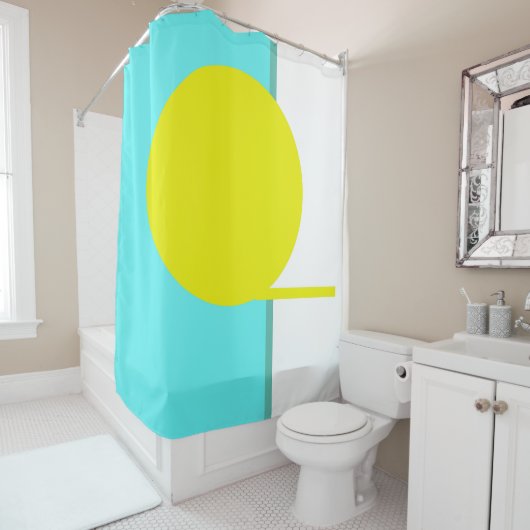 Rideaux De Douche Téméraire Abstrait Cercle Turquoise Vert Jaune (En situation)