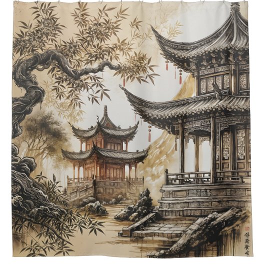 Rideaux De Douche Temple bouddhiste (Devant)