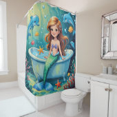 Rideaux De Douche Temps de bain magique des sirènes avec dauphins (En situation)