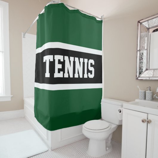 Rideaux De Douche TENNIS Sporty Vert foncé Noir Stripes Athlétiques (En situation)