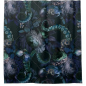 Rideaux De Douche Tentacle Turquoise De Cthulhu Gothique Avec Fleurs (Devant)