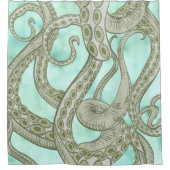 Rideaux De Douche Tentacles de pieuvre à l'aquarelle verte (Devant)
