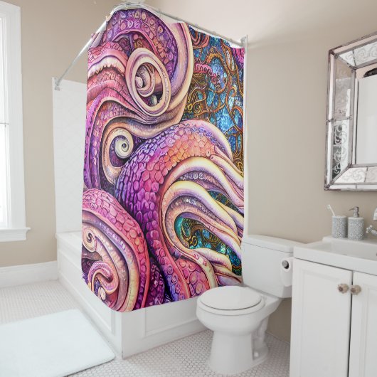 Rideaux De Douche Tentacles roses Kraken Octopus (En situation)