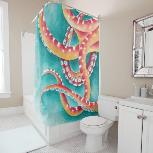 Rideaux De Douche Tentacles rouges orange (En situation)