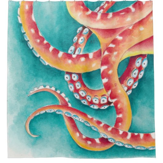 Rideaux De Douche Tentacles rouges orange (Devant)