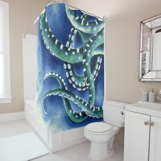Rideaux De Douche Tentacles verts bleus (En situation)