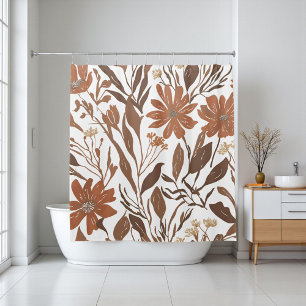 Rideaux De Douche Terracotta Fleur sauvage Boho rustique Décor de sa