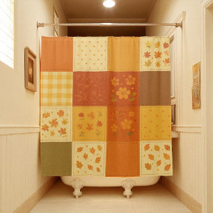 Rideaux De Douche Terracotta Jaune Patchwork Quilt Rustique Agritour