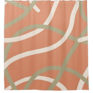 Rideaux De Douche Terracotta Linework Pattern | Cream & Olive