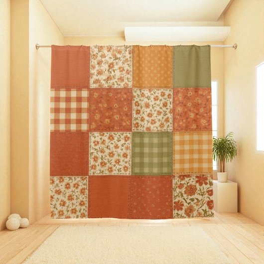 Rideaux De Douche Terracotta Orange Patchwork Quilt Rustique Ferme