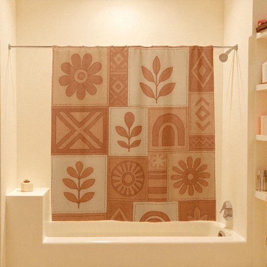 Rideaux De Douche Terracotta Patchwork Quilt Rustic Farmhouse Floral