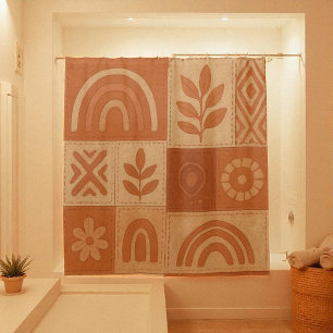 Rideaux De Douche Terracotta Patchwork Quilt Rustic Farmhouse Floral