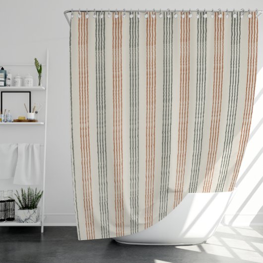 Rideaux De Douche Terracotta Sage Moderne Stripe Boho