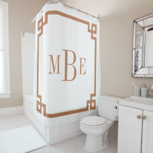 Rideaux De Douche Terre cuite et clé grecque blanche Monogramme